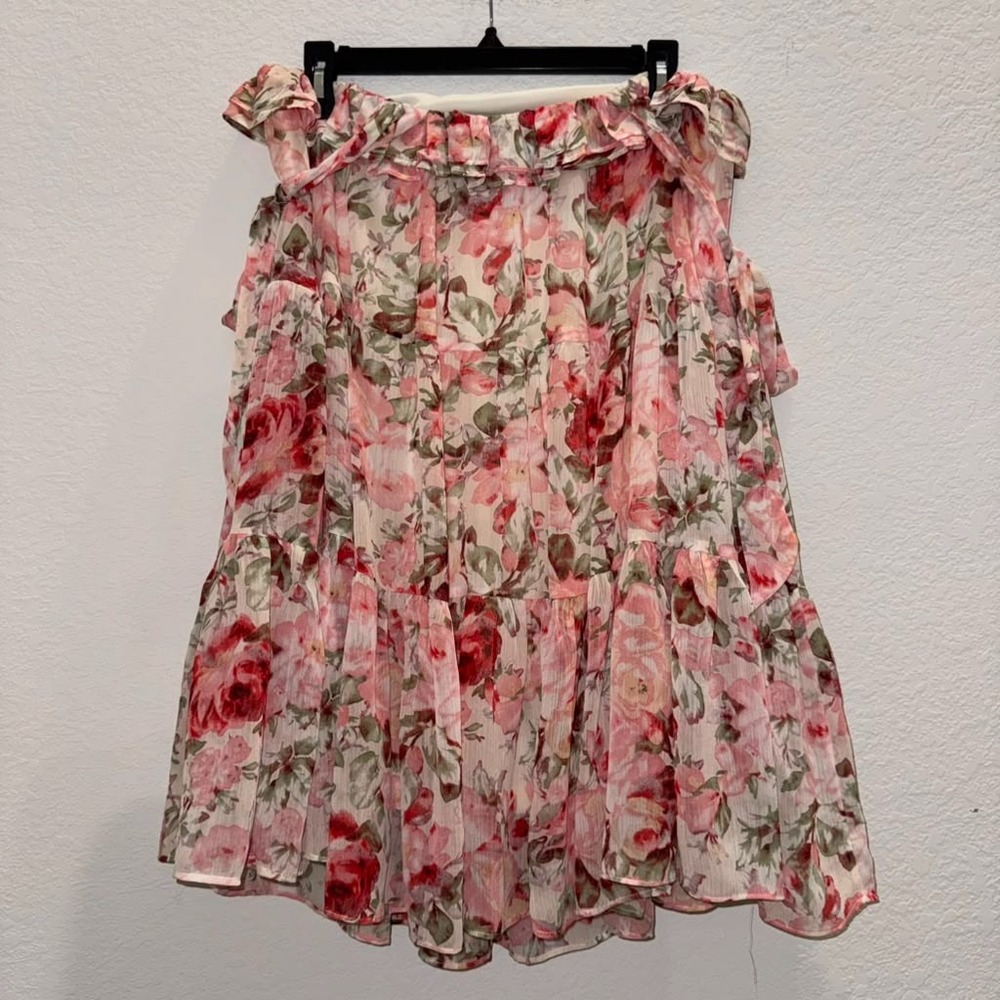 Aakaa Womens Sz M Frenzy Floral Print Tiered Top Shoulder Tie Ruffle Cottagecore